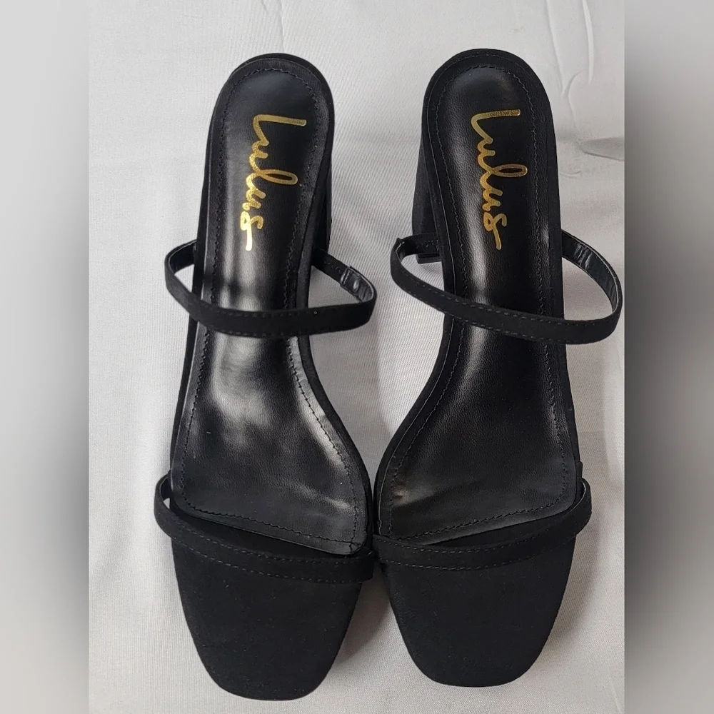 Lulus Rimona Black Suede High Heel Slide Sandals Womens Size 10 New